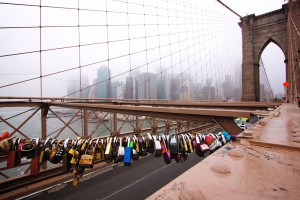 Mistig op de Brooklyn Bridge